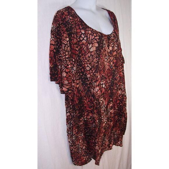 NEW Roaman's 36W Angelina Animal Print Crinkle Crepe Short Sleeve Tunic Top - Picture 5 of 12